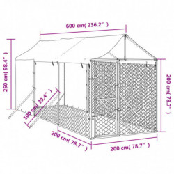 Outdoor-Hundezwinger mit Dach Silbern 2x6x2,5m Verzinkter Stahl