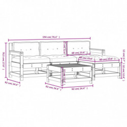 5-tlg. Garten-Lounge-Set mit Kissen Weiß Massivholz