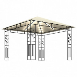 Pavillon Wilhelm mit Moskitonetz & LED-Lichterkette 3x3x2,73m Cremeweiß