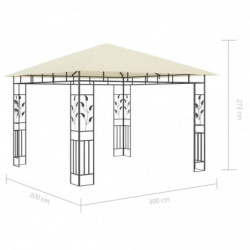 Pavillon Wilhelm mit Moskitonetz & LED-Lichterkette 3x3x2,73m Cremeweiß