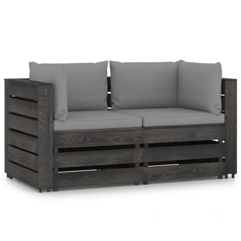 2-Sitzer-Gartensofa mit Kissen Grau Imprägniertes Holz