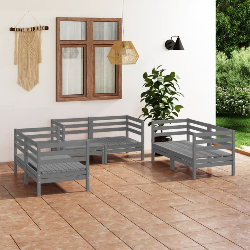 6-tlg. Garten-Lounge-Set Lutz Grau Massivholz Kiefer