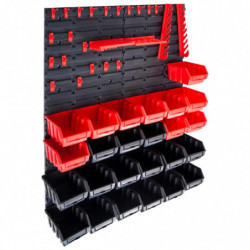 29-tlg. Sichtlagerkasten-Set mit Wandhalterung Rot und Schwarz