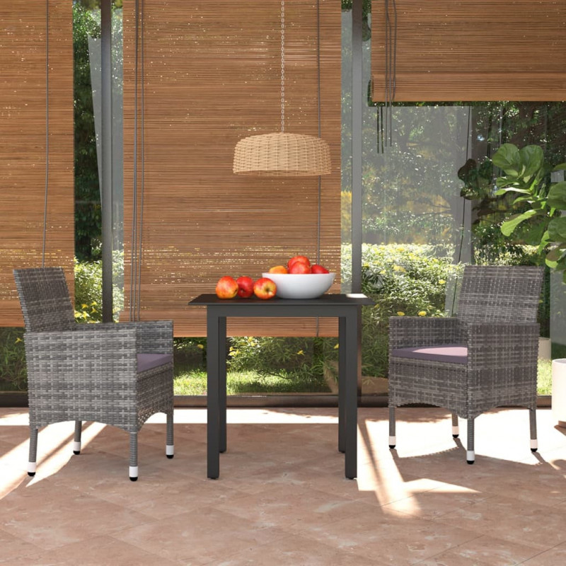 3-tlg. Garten-Essgruppe Don mit Kissen Poly Rattan Grau