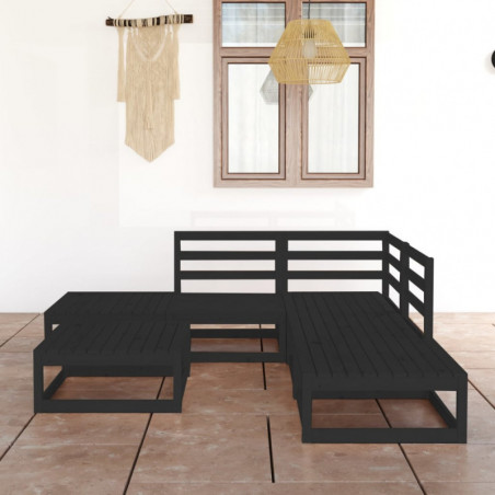 6-tlg. Garten-Lounge-Set Luzie Schwarz Massivholz Kiefer