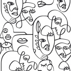 Noordwand Tapete Friends & Coffee Line Art Faces Weiß und Schwarz