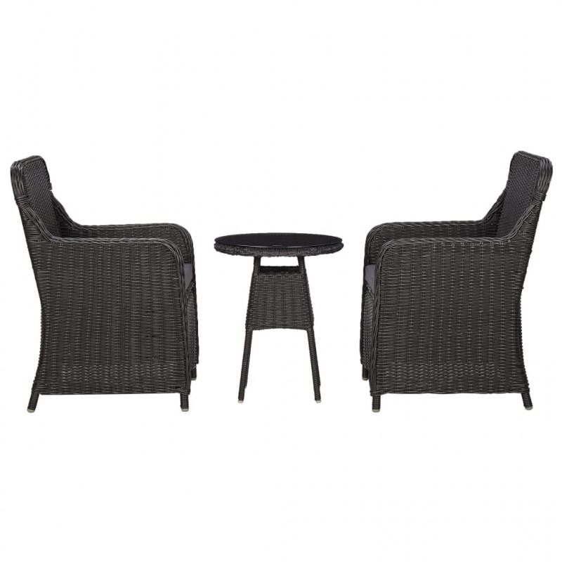 3-tlg. Garten-Bistro-Set mit Auflagen Poly Rattan Schwarz