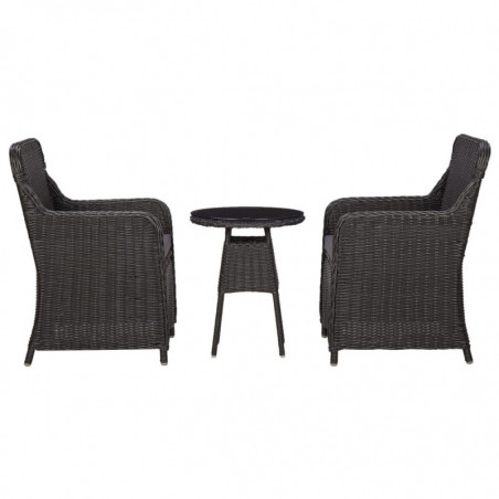 3-tlg. Garten-Bistro-Set mit Auflagen Poly Rattan Schwarz