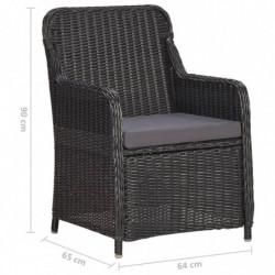 3-tlg. Garten-Bistro-Set mit Auflagen Poly Rattan Schwarz