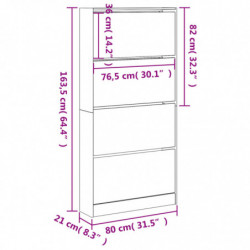 Schuhschrank mit 4 Klappen Räuchereiche 80x21x163,5 cm