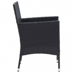 3-tlg. Garten-Essgruppe Drake mit Kissen Poly Rattan Schwarz