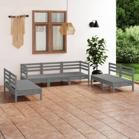 7-tlg. Garten-Lounge-Set Nohea Grau Massivholz Kiefer