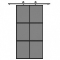 Schiebetür Schwarz 102,5x205 cm Hartglas und Aluminium