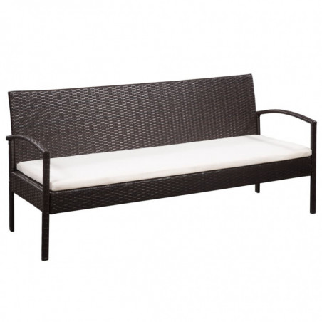 3-Sitzer-Gartensofa mit Auflagen Braun Poly Rattan