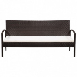 3-Sitzer-Gartensofa mit Auflagen Braun Poly Rattan