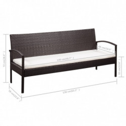 3-Sitzer-Gartensofa mit Auflagen Braun Poly Rattan