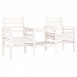 Gartenbank mit Tisch 2-Sitzer Weiß Massivholz Kiefer
