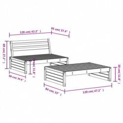 2-tlg. Garten-Lounge-Set Schwarz Massivholz Kiefer