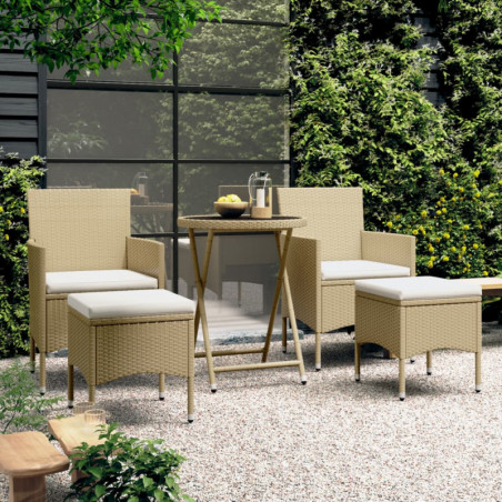 5-tlg. Garten-Bistro-Set Poly Rattan und Hartglas Beige