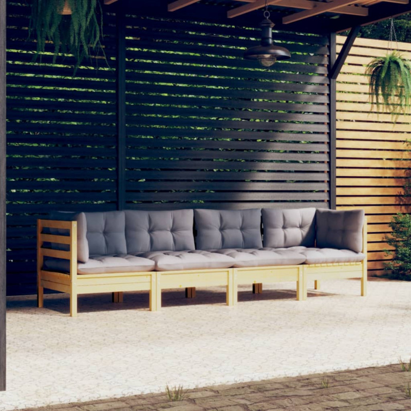 4-tlg. Garten-Lounge-Set Galanta mit Grauen Kissen Kiefer Massivholz