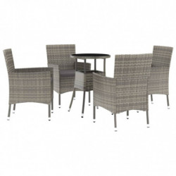 5-tlg. Garten-Bistro-Set mit Kissen Grau Poly Rattan