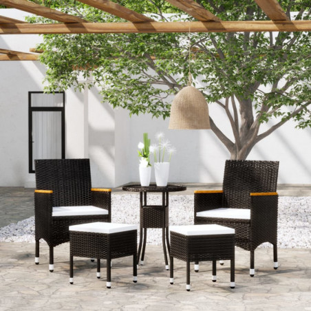 5-tlg. Garten-Lounge-Set Poly Rattan Schwarz