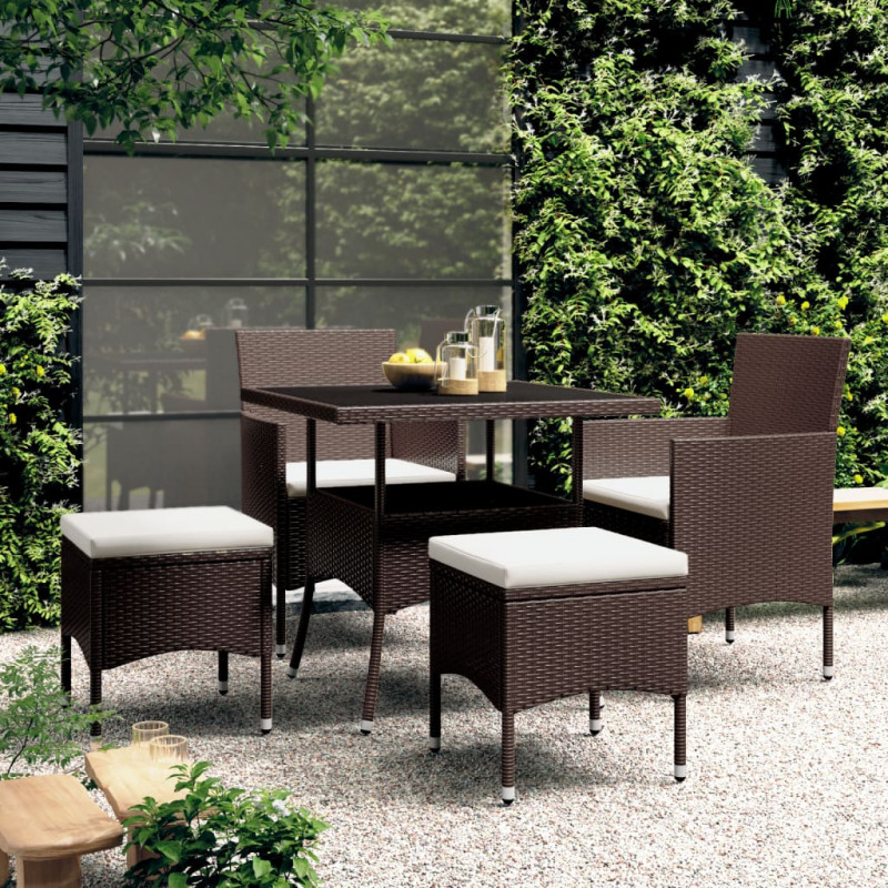 5-tlg. Garten-Essgruppe Poly Rattan Braun