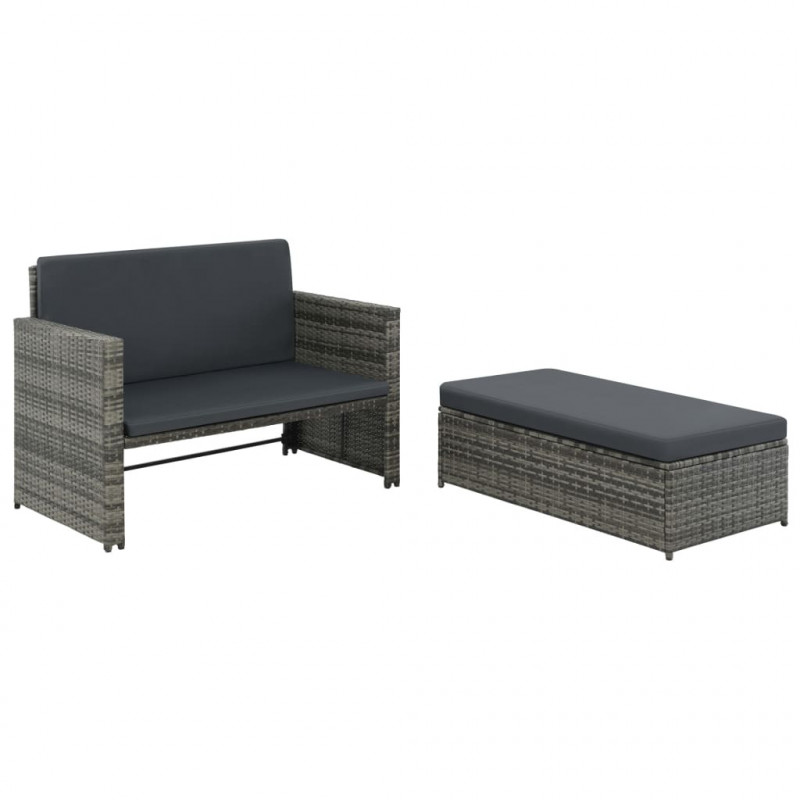 2-tlg. Garten-Lounge-Set Aurelia mit Auflagen Poly Rattan Grau