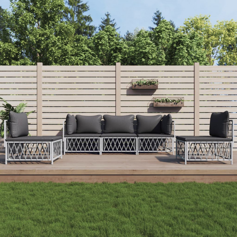 5-tlg. Garten-Lounge-Set mit Kissen Weiß Stahl