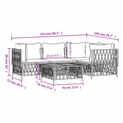 5-tlg. Garten-Lounge-Set mit Kissen Weiß Stahl