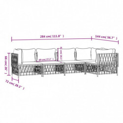 5-tlg. Garten-Lounge-Set mit Kissen Weiß Stahl