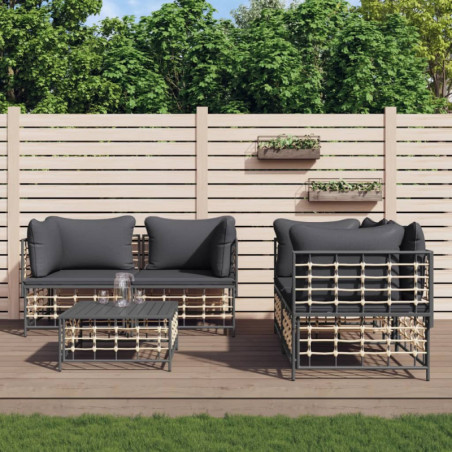 5-tlg. Garten-Lounge-Set mit Kissen Anthrazit Poly Rattan