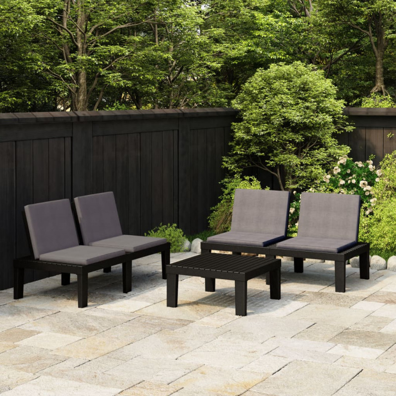 3-tlg. Garten-Lounge-Set Ebbo mit Kissen Kunststoff Grau