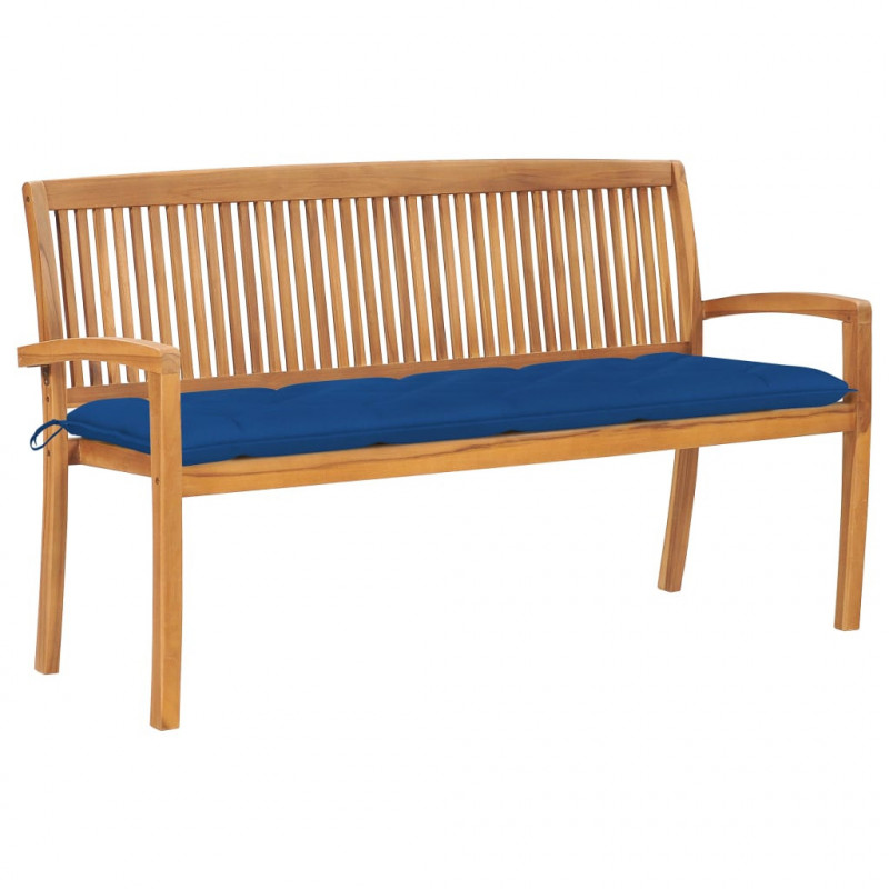 Stapelbare Gartenbank mit Auflage 159 cm Massivholz Teak