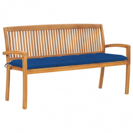 Stapelbare Gartenbank mit Auflage 159 cm Massivholz Teak