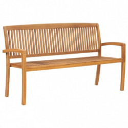 Stapelbare Gartenbank mit Auflage 159 cm Massivholz Teak