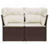 Gartensofa mit Kissen 2-Sitzer Braun Poly Rattan