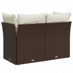 Gartensofa mit Kissen 2-Sitzer Braun Poly Rattan