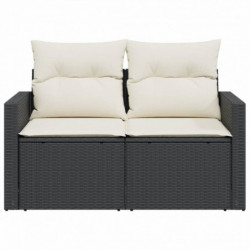 Gartensofa mit Kissen 2-Sitzer Schwarz Poly Rattan