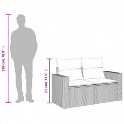 Gartensofa mit Kissen 2-Sitzer Schwarz Poly Rattan