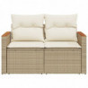 Gartensofa mit Kissen 2-Sitzer Beige Poly Rattan