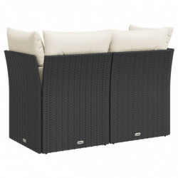 Gartensofa mit Kissen 2-Sitzer Schwarz Poly Rattan