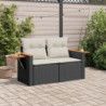 Gartensofa mit Kissen 2-Sitzer Schwarz Poly Rattan