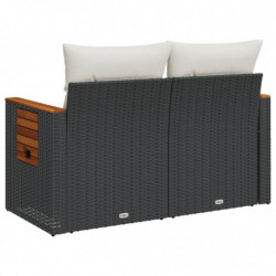 Gartensofa mit Kissen 2-Sitzer Schwarz Poly Rattan