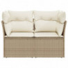 Gartensofa mit Kissen 2-Sitzer Beige Poly Rattan