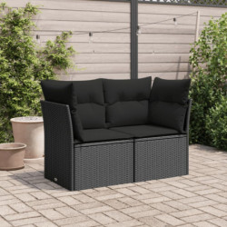 Gartensofa mit Kissen 2-Sitzer Schwarz Poly Rattan