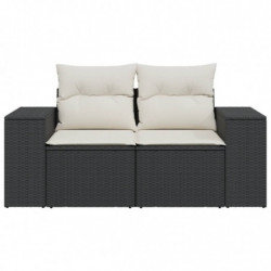 Gartensofa mit Kissen 2-Sitzer Schwarz Poly Rattan