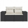 Gartensofa mit Kissen 2-Sitzer Schwarz Poly Rattan