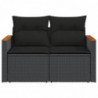 Gartensofa mit Kissen 2-Sitzer Schwarz Poly Rattan