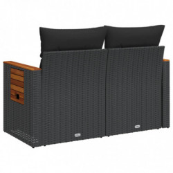 Gartensofa mit Kissen 2-Sitzer Schwarz Poly Rattan